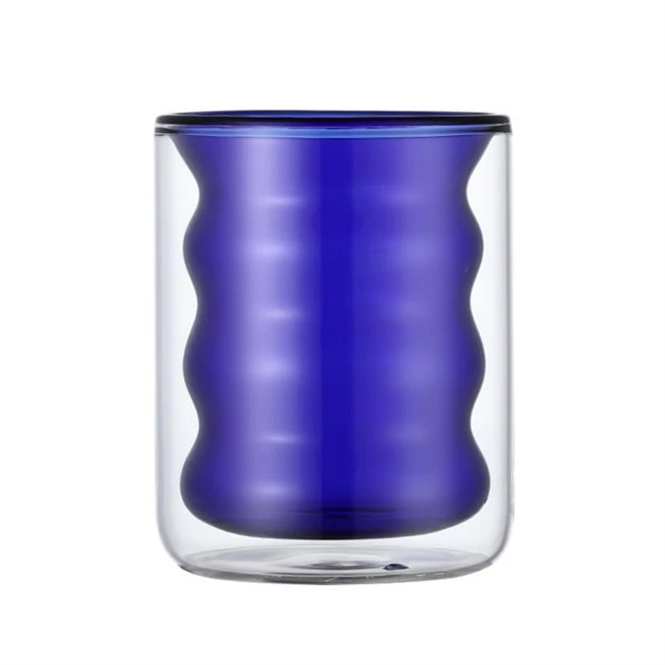 Double Wall Glass Cup Have Theraded And Multi-colored Inner